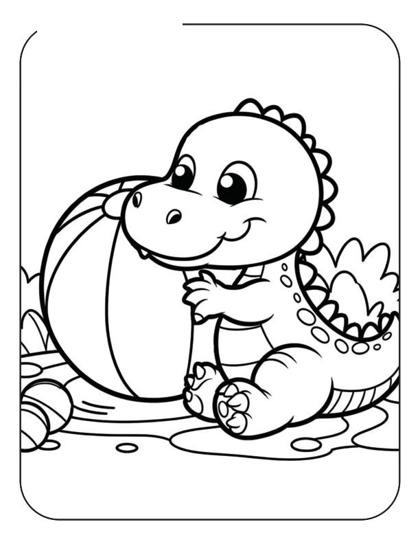 This happy dinosaur is ready for a day of fun and games with a giant beach ball.