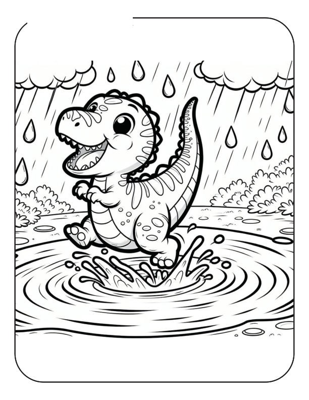 Splash! This playful dinosaur is having a wonderful time jumping in a puddle.