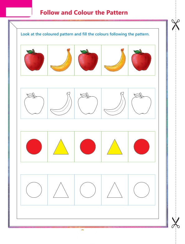 Apples and bananas pattern coloring page